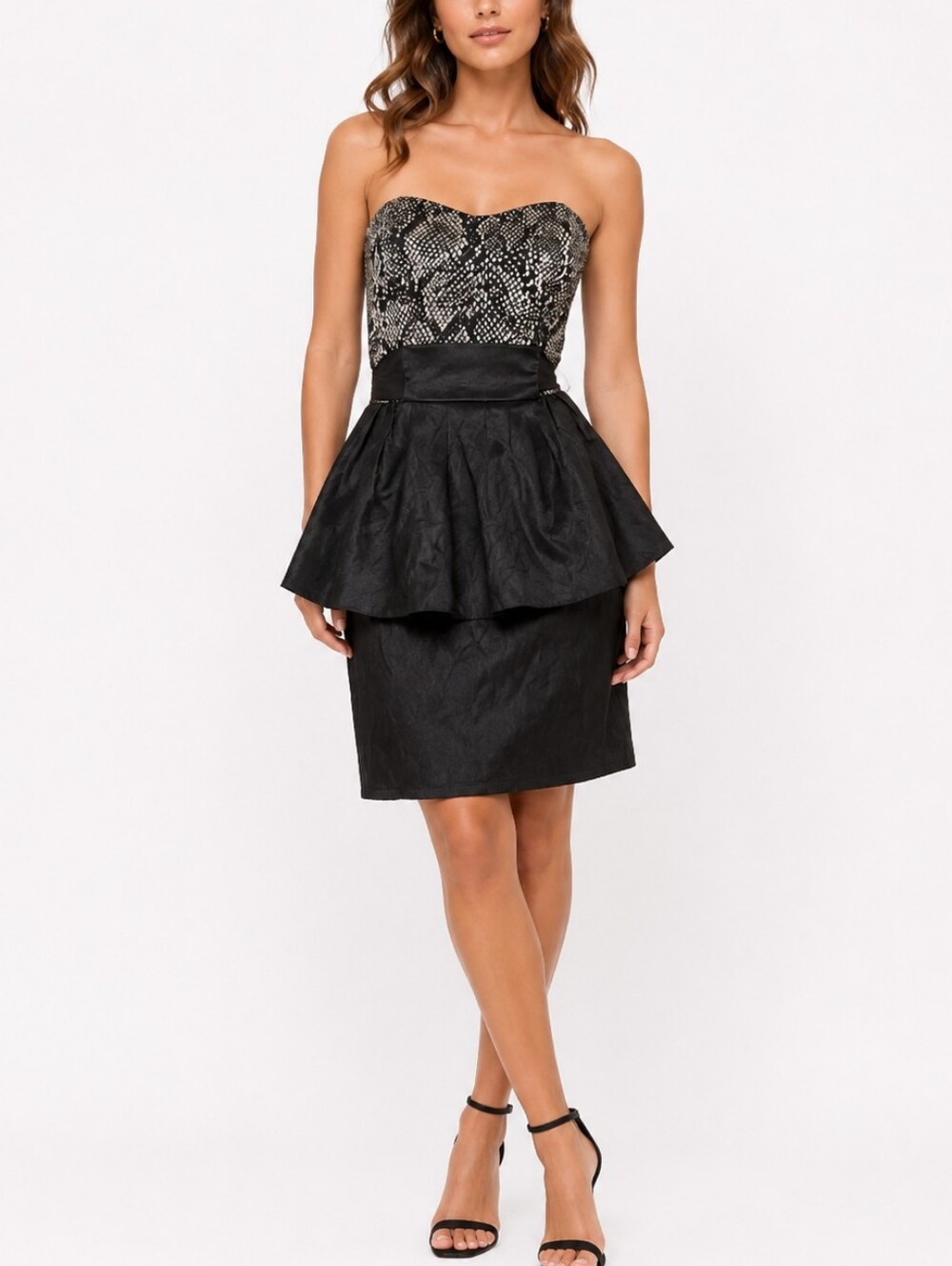 Ruby Rox Y2K Strapless Mini Dress Cocktail Black Snake Peplum 9 Made In USA